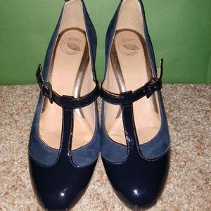 Blue and black heels.